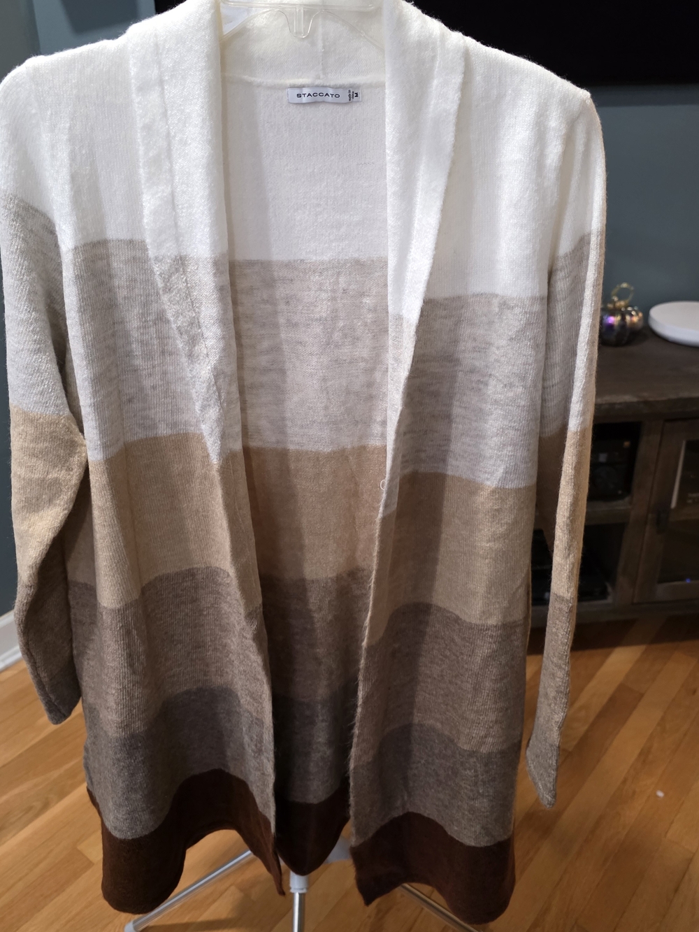Staccato Striped Open-Front Cardigan - White & Brown